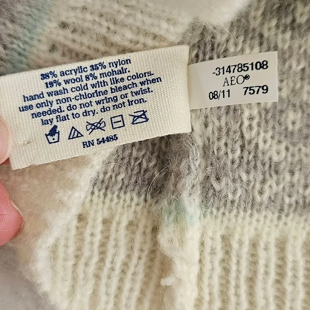 77kids Wool/Mohair Blend Fair Isle Knit Beanie Cream/Gray/Blue